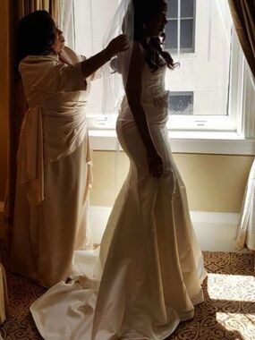 Strapless Ivory Satin Bridal Gown (David’s Bridal)